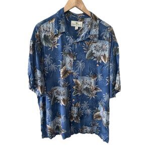 Island Shores Hawaiian Tropical All Over Leaves Button Down Collar Shirt XXL